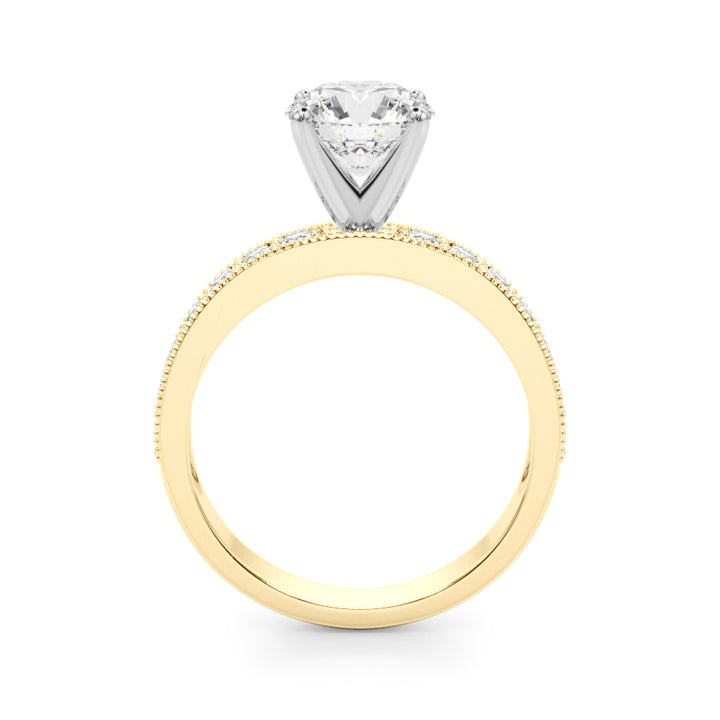 14K Yellow Gold Round Diamond Single Row Ring