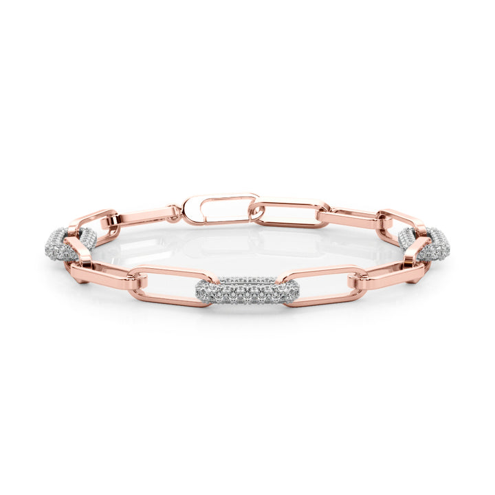 18K Rose Gold Diamond Paper Clip Link Bracelet