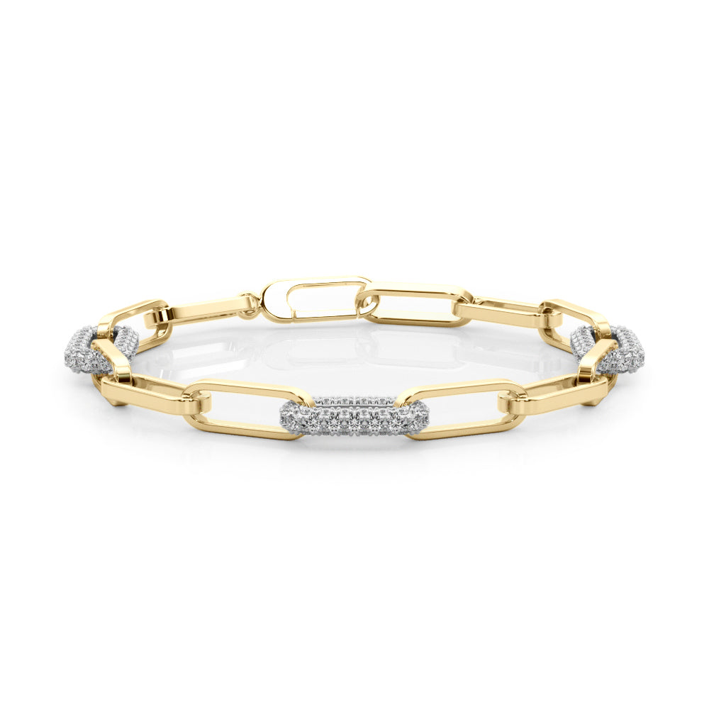 18K Yellow Gold Diamond Paper Clip Link Bracelet