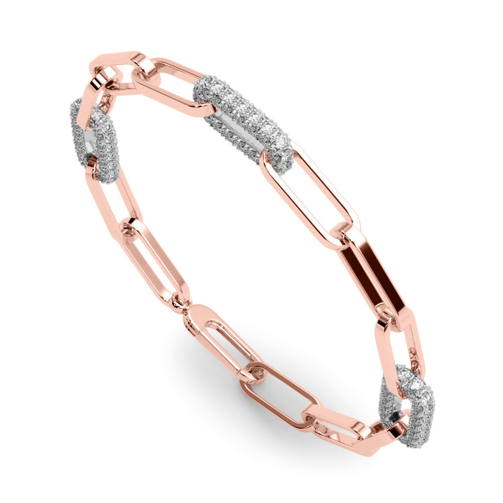 18K Rose Gold Diamond Paper Clip Link Bracelet