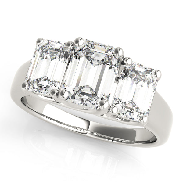 Emerald Diamond Three Stone Engagement Ring