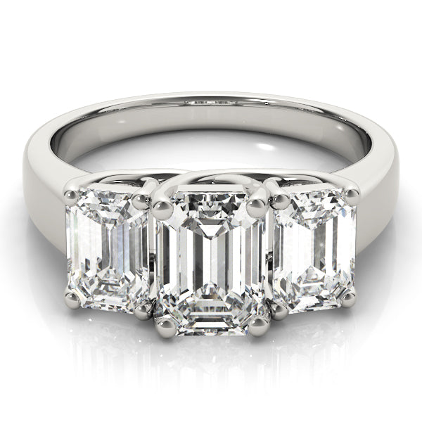 Emerald Diamond Three Stone Engagement Ring