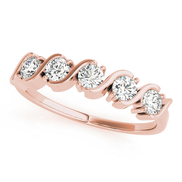 18K Rose Gold 5-Stone Diamond Wedding Ring