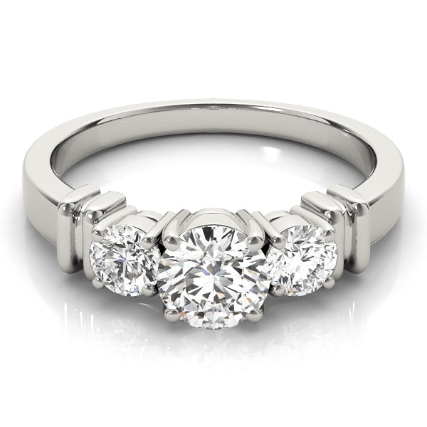 14K White Gold 1 CT Round Diamond Three-Stone Ring