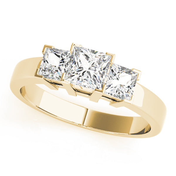 14K Yellow Gold Square Diamond Three-Stone Ring
