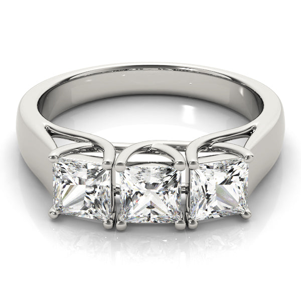 18K White Gold Princess Diamond 3-Stone Ring