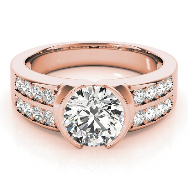 18K Rose Gold Round Diamond Pave Engagement Ring