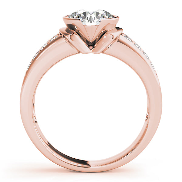 18K Rose Gold Round Diamond Pave Engagement Ring