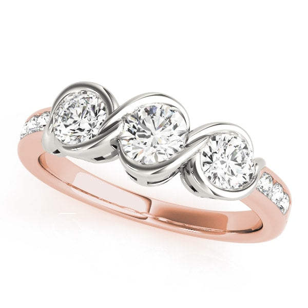 18K Rose Gold 1 ct tw Three Stone Diamond Engagement Ring