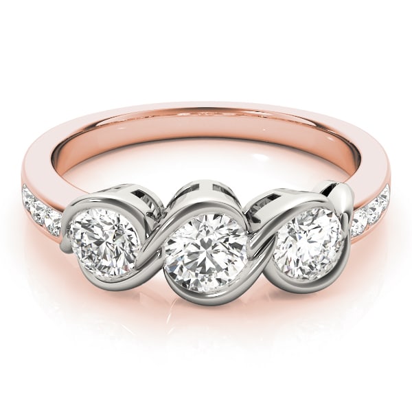18K Rose Gold 1 ct tw Three Stone Diamond Engagement Ring