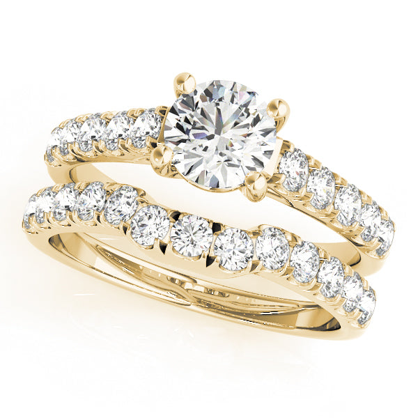 18K Yellow Gold Round Diamond Engagement Ring - Trellis