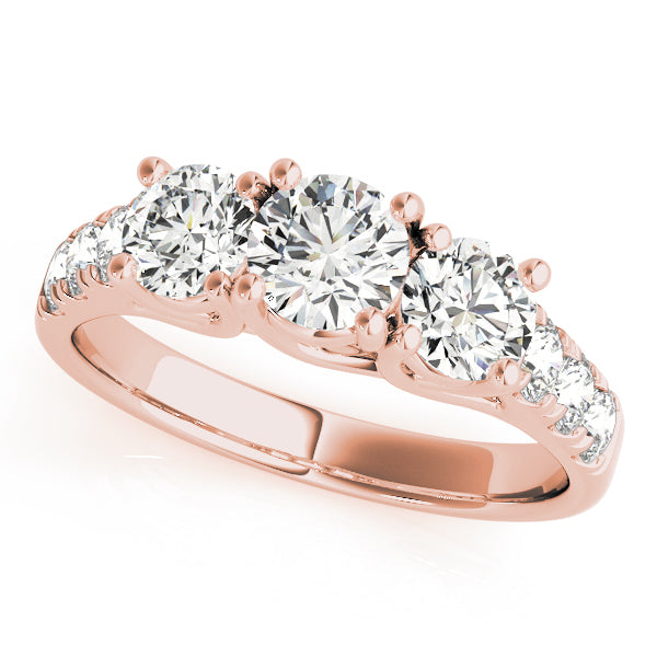 14K Rose Gold 1ctw Round Diamond Three-Stone Ring
