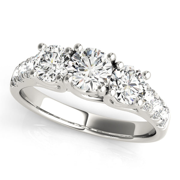 Platinum 1 CT Round Diamond Three Stone Engagement Ring