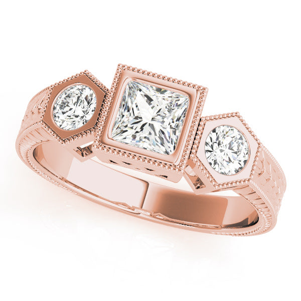 18K Rose Gold 1 ct tw Three Stone Diamond Engagement Ring