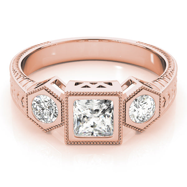 18K Rose Gold 1 ct tw Three Stone Diamond Engagement Ring