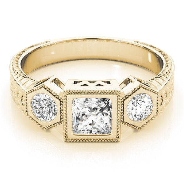 18K Yellow Gold 1 ct tw Three Stone Diamond Engagement Ring