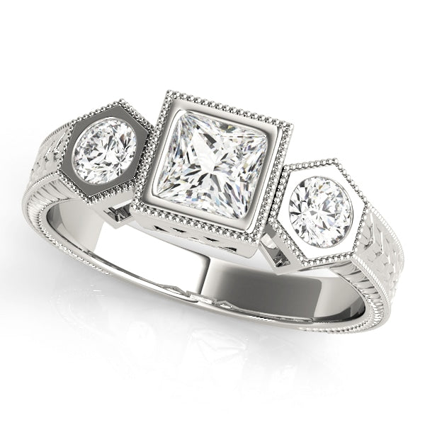 14K White Gold 1 ct tw Three Stone Diamond Engagement Ring