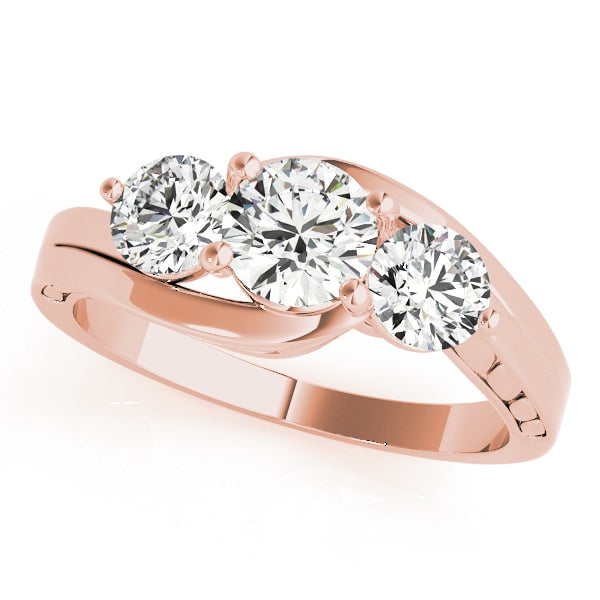 14K Rose Gold 1 ct tw Three Stone Diamond Engagement Ring