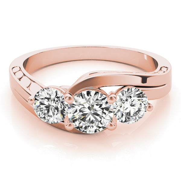 18K Rose Gold 1ct Round Diamond Three-Stone Ring