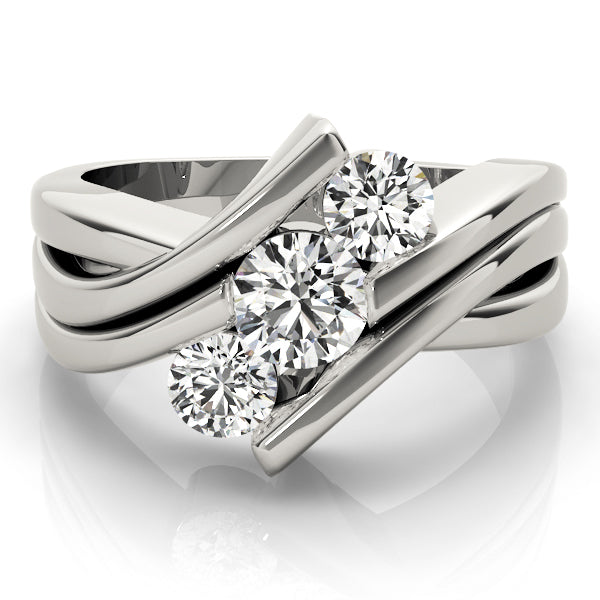 Platinum 1 CT Round Diamond Three Stone Engagement Ring