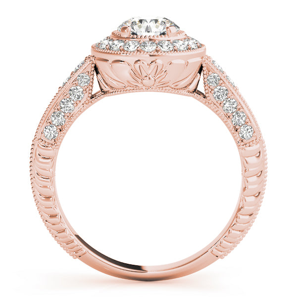 14K Rose Gold Diamond Halo Engagement Ring