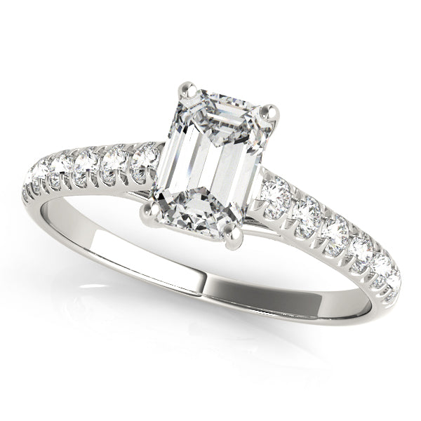 18K White Gold Emerald Diamond Engagement Ring