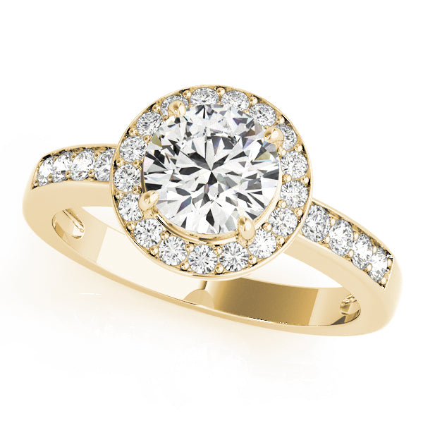 14K Yellow Gold Round Diamond Halo Engagement Ring
