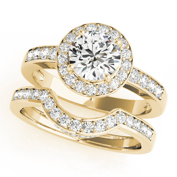 14K Yellow Gold Round Diamond Halo Engagement Ring