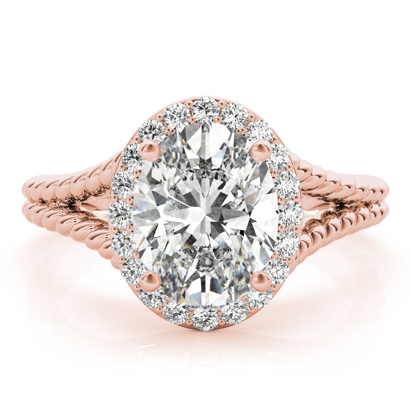 Rose Gold 1 CT Oval Diamond Halo Engagement Ring