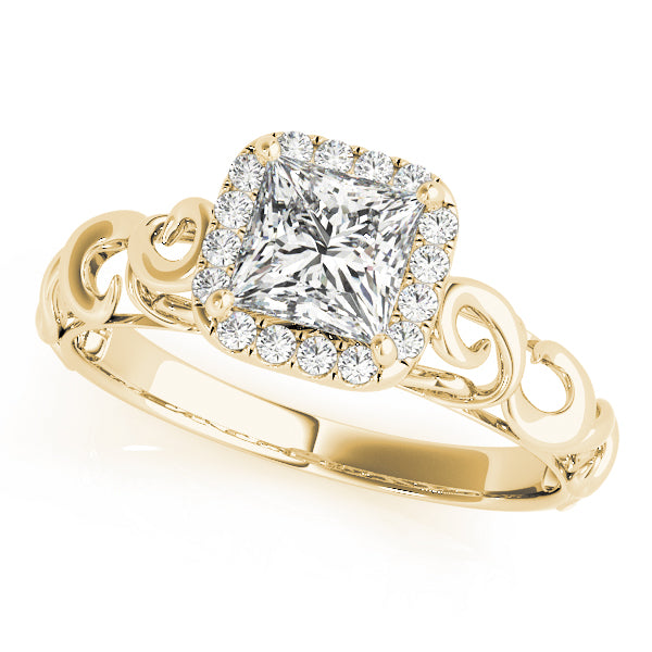 14K Yellow Gold Diamond Halo Engagement Ring