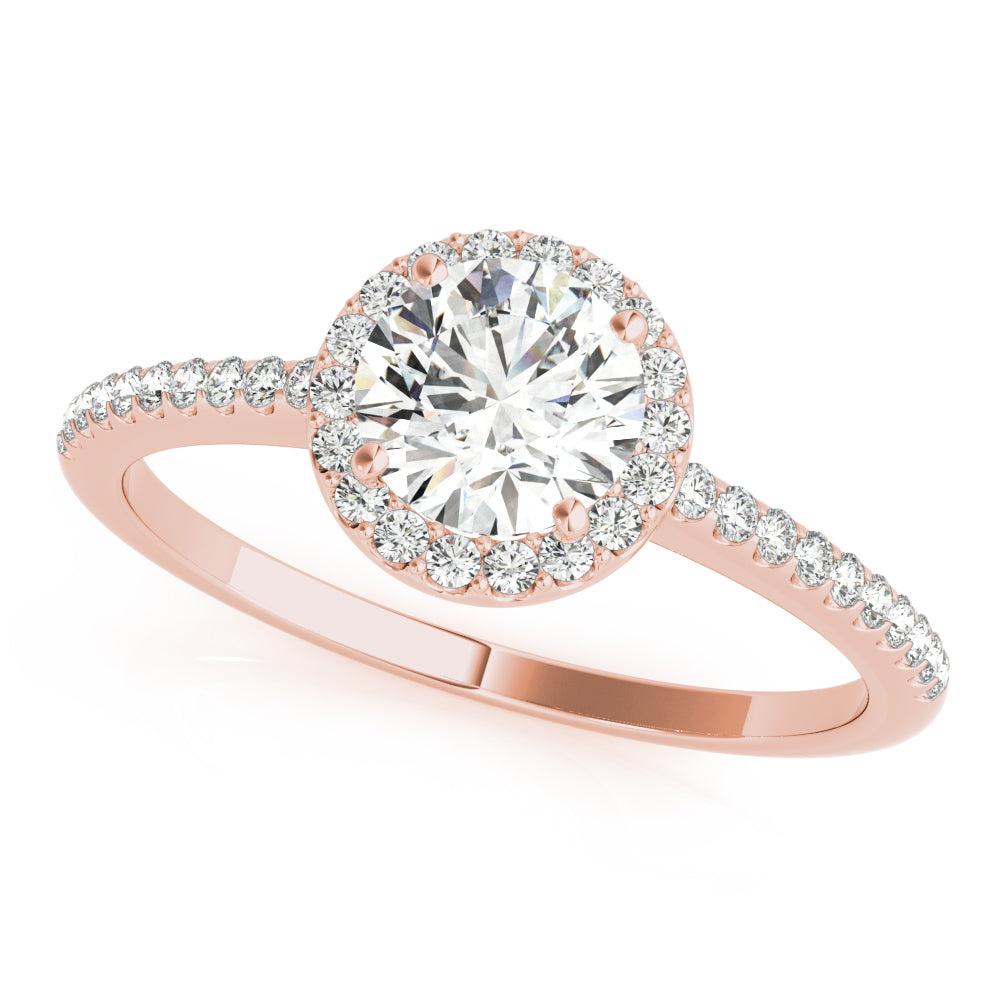 14K Rose Gold Diamond Halo Engagement Ring 0.5 ct