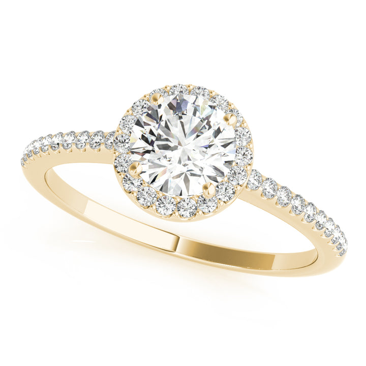 14K Yellow Gold Round Diamond Halo Engagement Ring