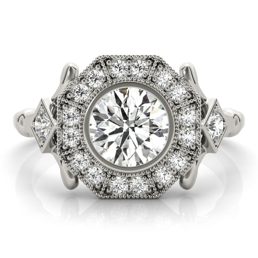 Platinum Round Diamond Halo Engagement Ring