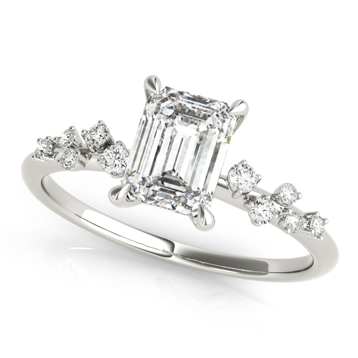 14K White Gold Emerald Diamond Fashion Ring