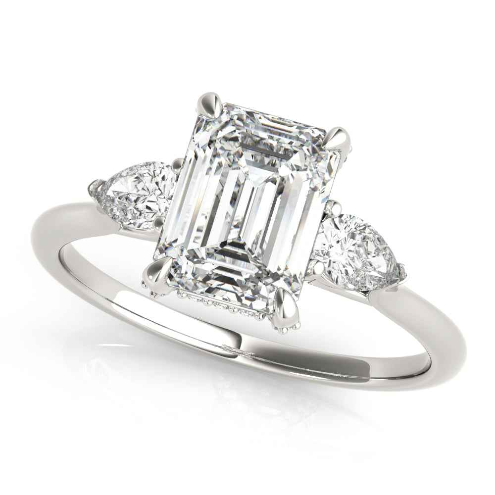 Platinum Emerald Diamond Three-Stone Engagement Ring