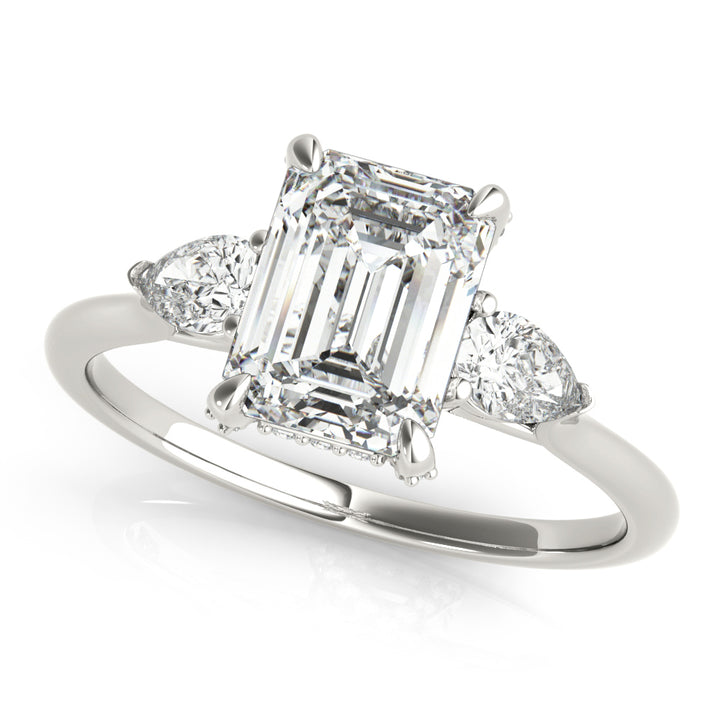 Platinum Emerald Diamond Three-Stone Engagement Ring