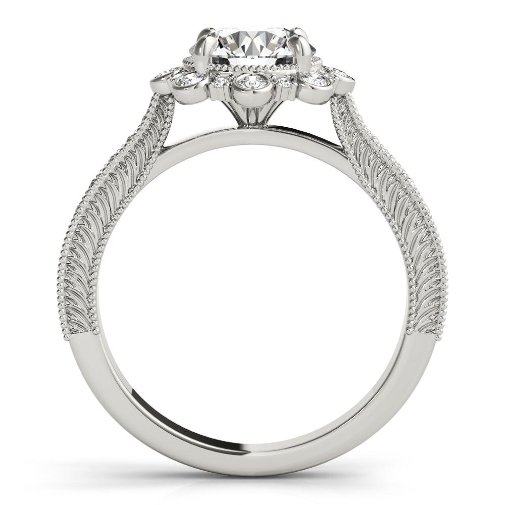 18K White Gold Round Diamond Halo Engagement Ring