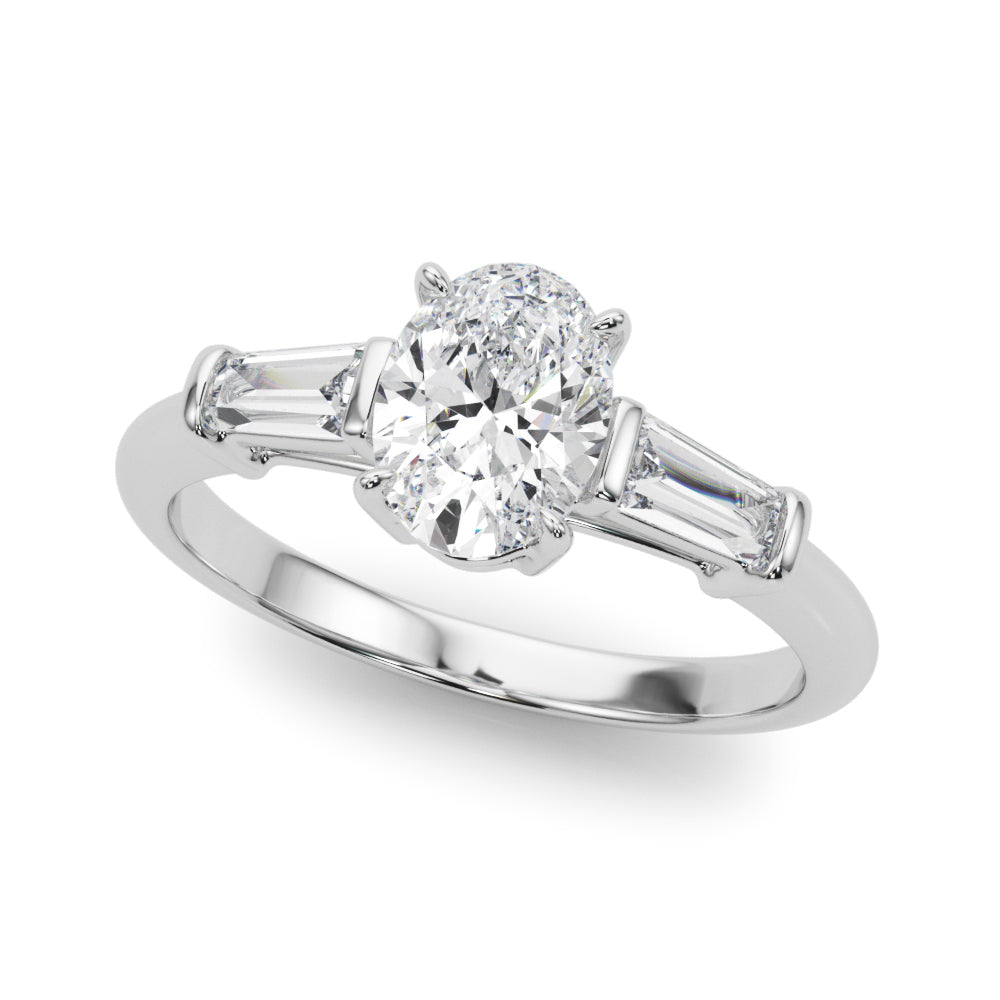 Oval Diamond Engagement Ring with Baguette Accents