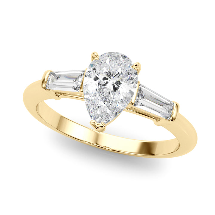18K Yellow Gold Diamond Engagement Ring with Baguette Stones