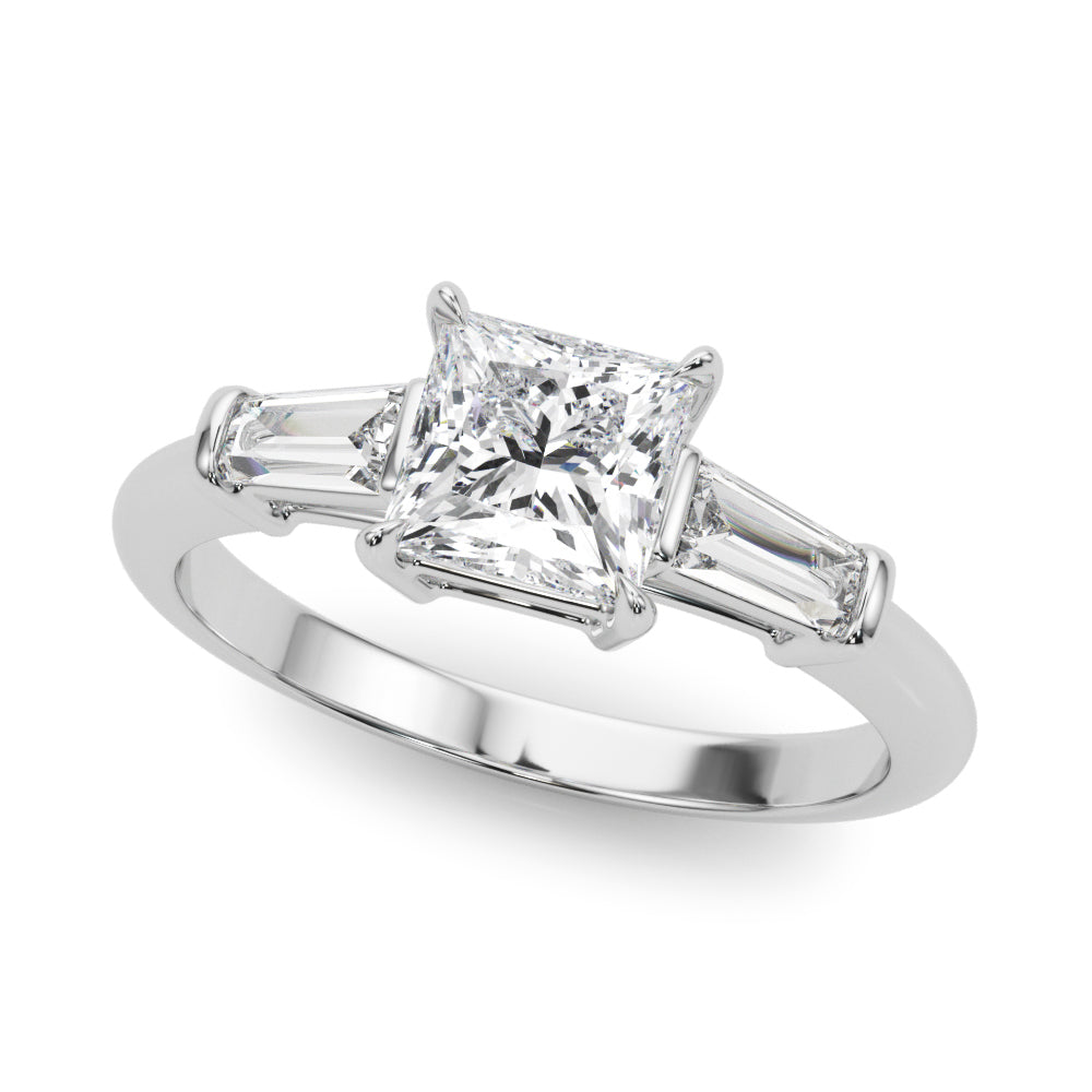 14K Gold Square Diamond Three Stone Ring