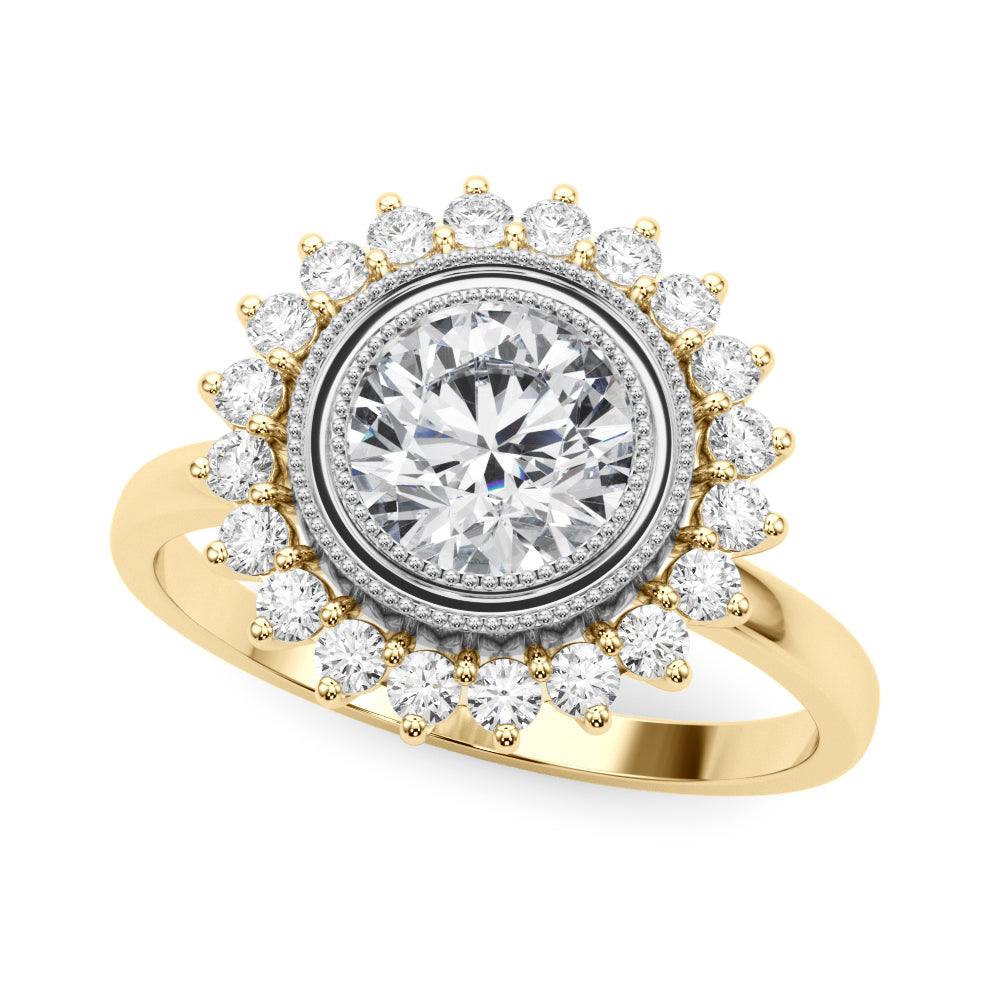 14K Yellow Gold Round Diamond Halo Engagement Ring