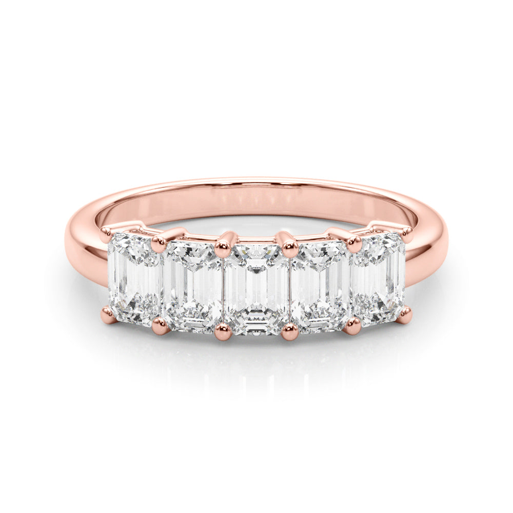 18K Rose Gold Emerald Diamond Wedding Ring