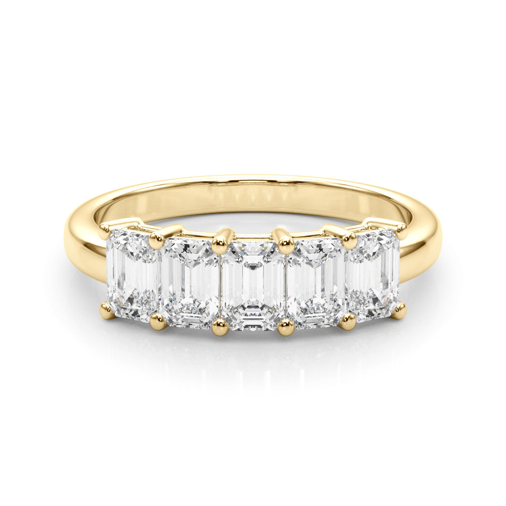 18K Yellow Gold Emerald Diamond Wedding Ring
