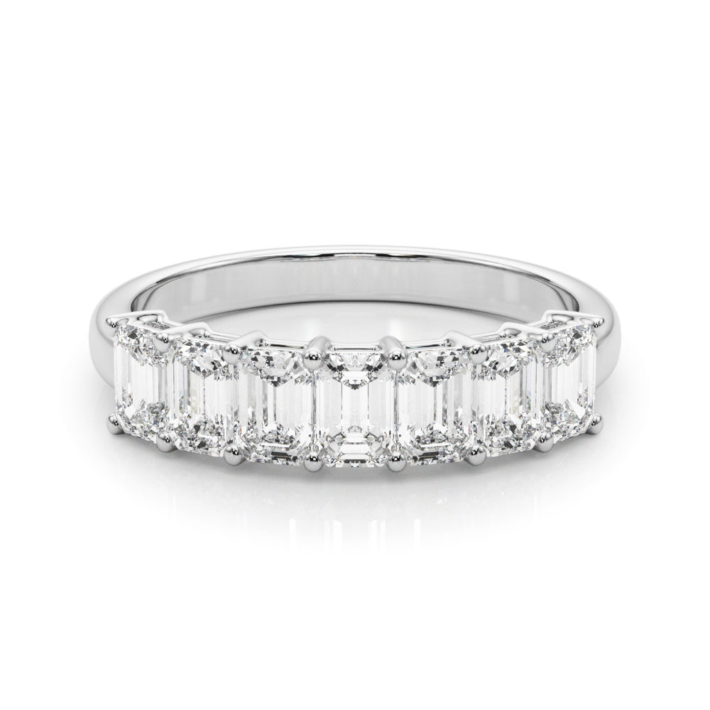 14K White Gold Emerald Diamond Wedding Band