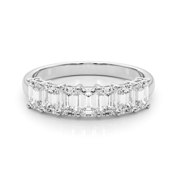 14K White Gold Emerald Diamond Wedding Band