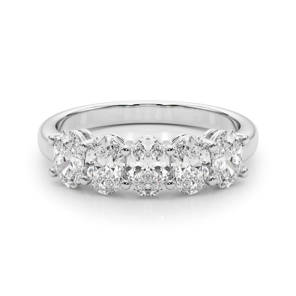 14K White Gold Oval Diamond 5-Stone Wedding Ring