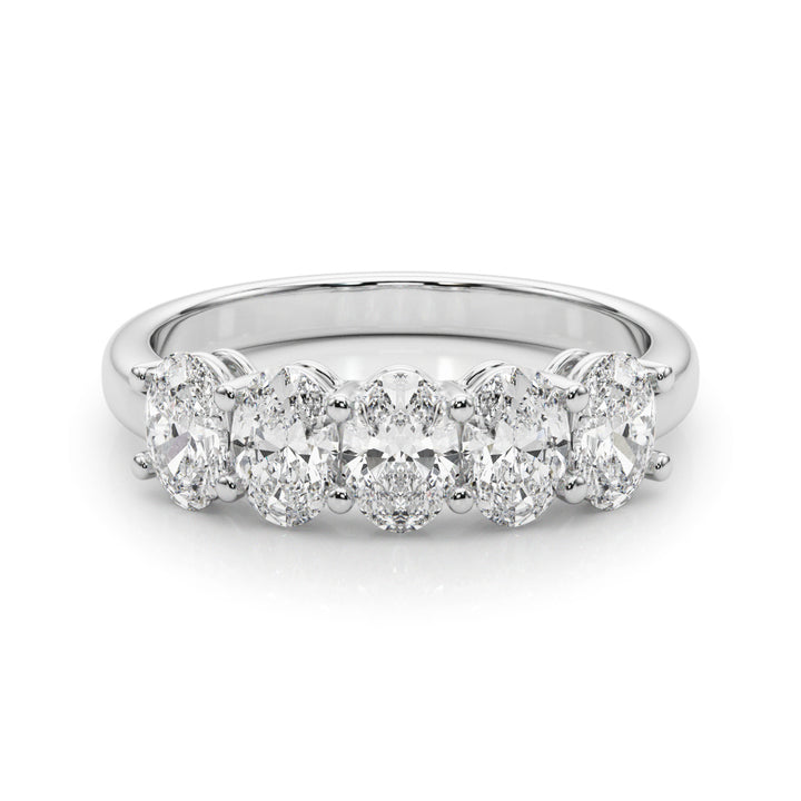 14K White Gold Oval Diamond 5-Stone Wedding Ring
