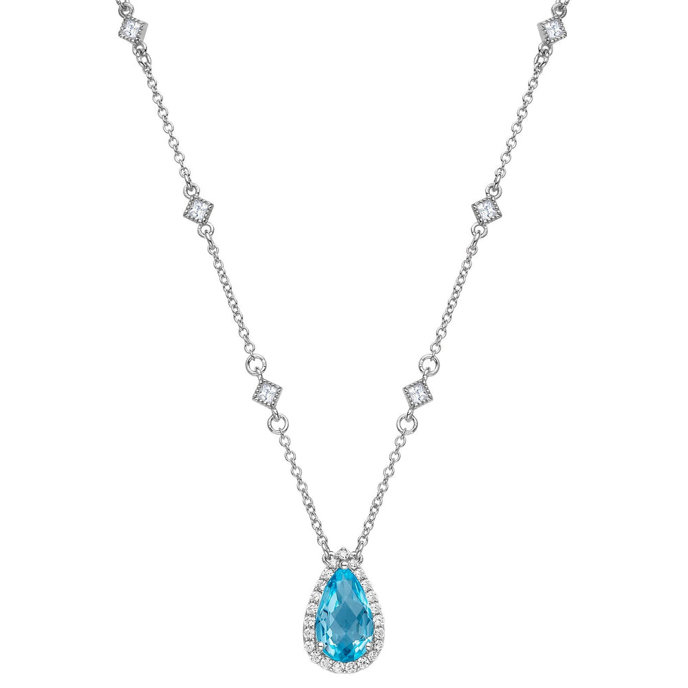 Genuine Blue Topaz Halo Necklace