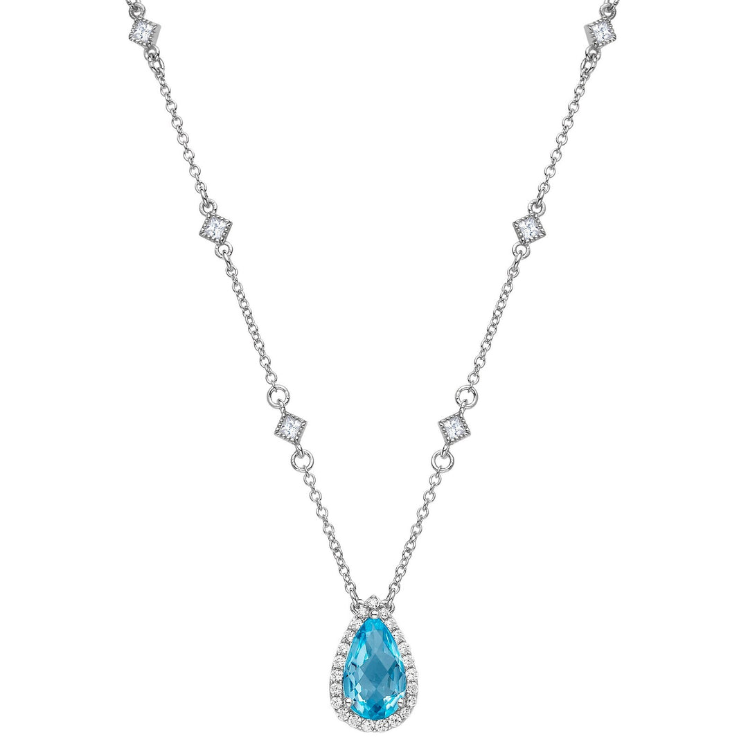 Genuine Blue Topaz Halo Necklace