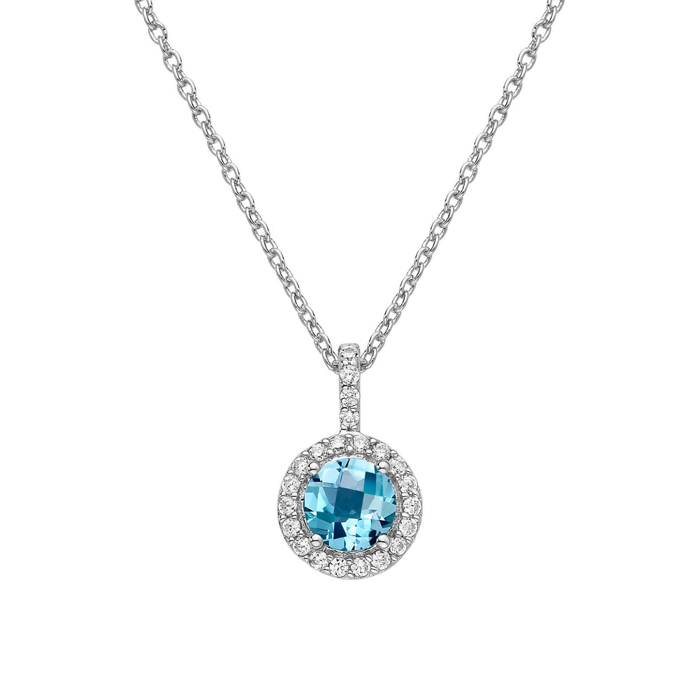 Genuine Blue Topaz Halo Necklace